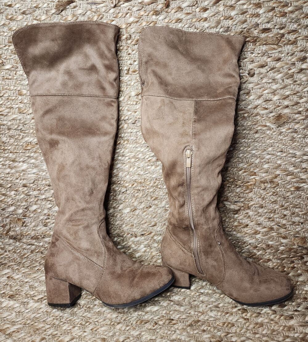 Charlotte Russe Brown Tall Over Knee Boots Soft Suede Women's 7 Western Biker